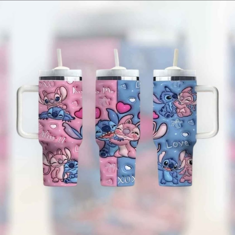 Stitch and Angel 40 Oz Tyrant Cup With Extra Straw And Straw.cap